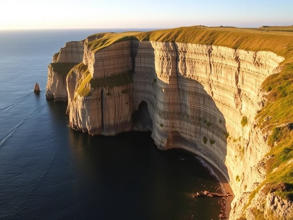 Falaises de la presqu’île de Crozon au coucher du soleil.